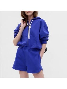 GAP- French Terry Full Zip Hoodie & Matching Shorts Mosaic Blue Set. XXS